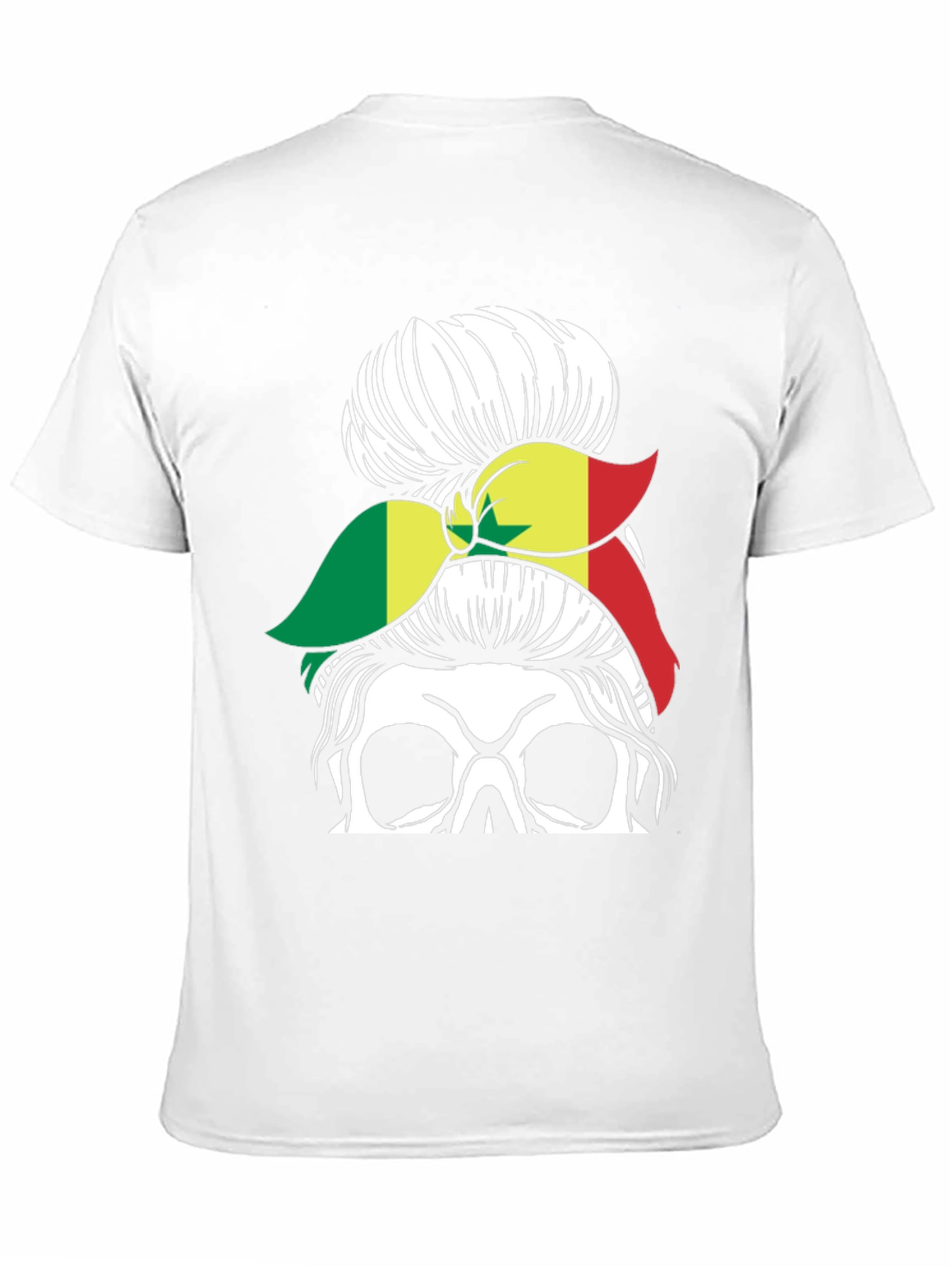 Skull Messy Bun Senegal Flag T-Shirt