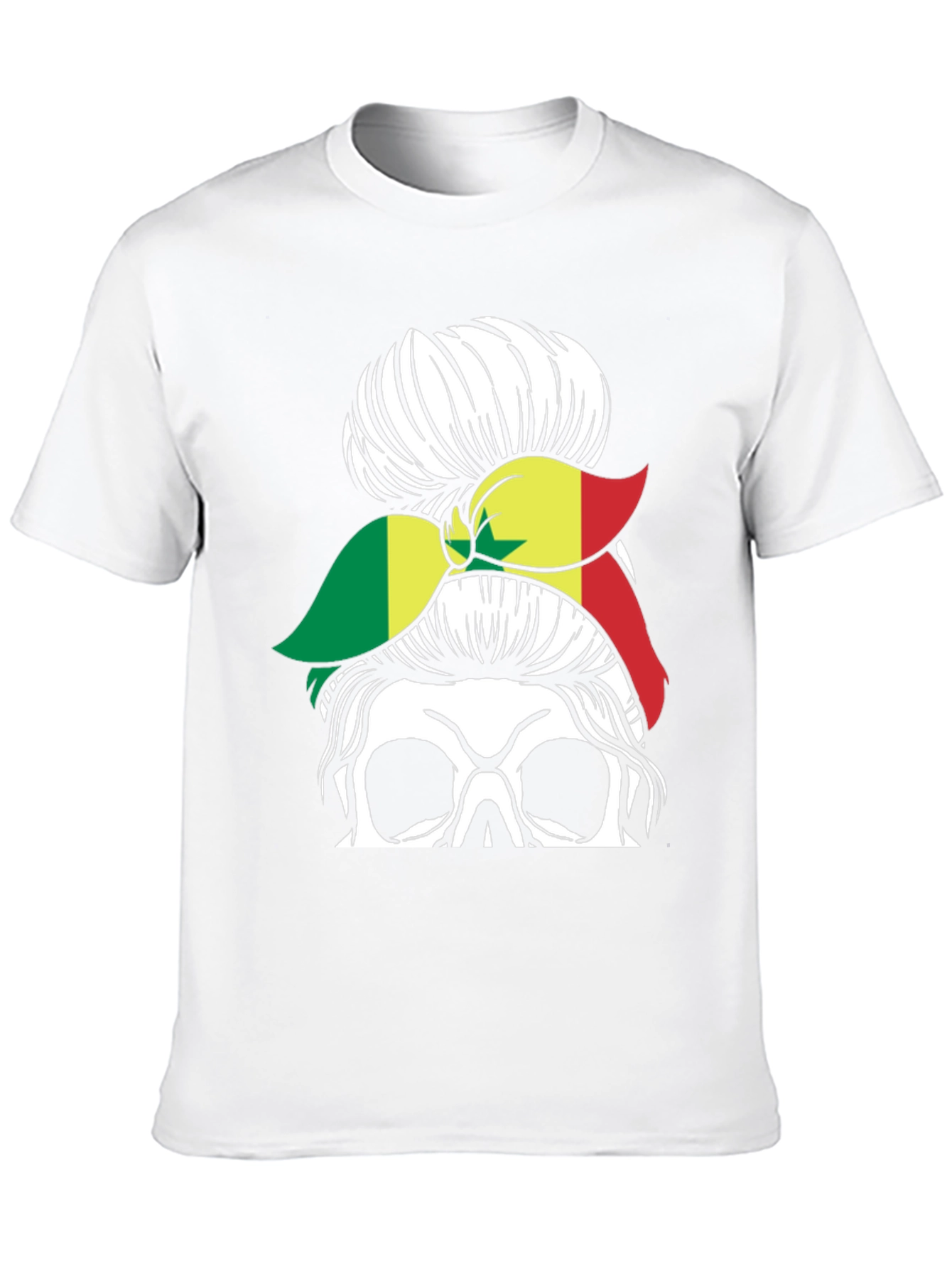 Skull Messy Bun Senegal Flag T-Shirt