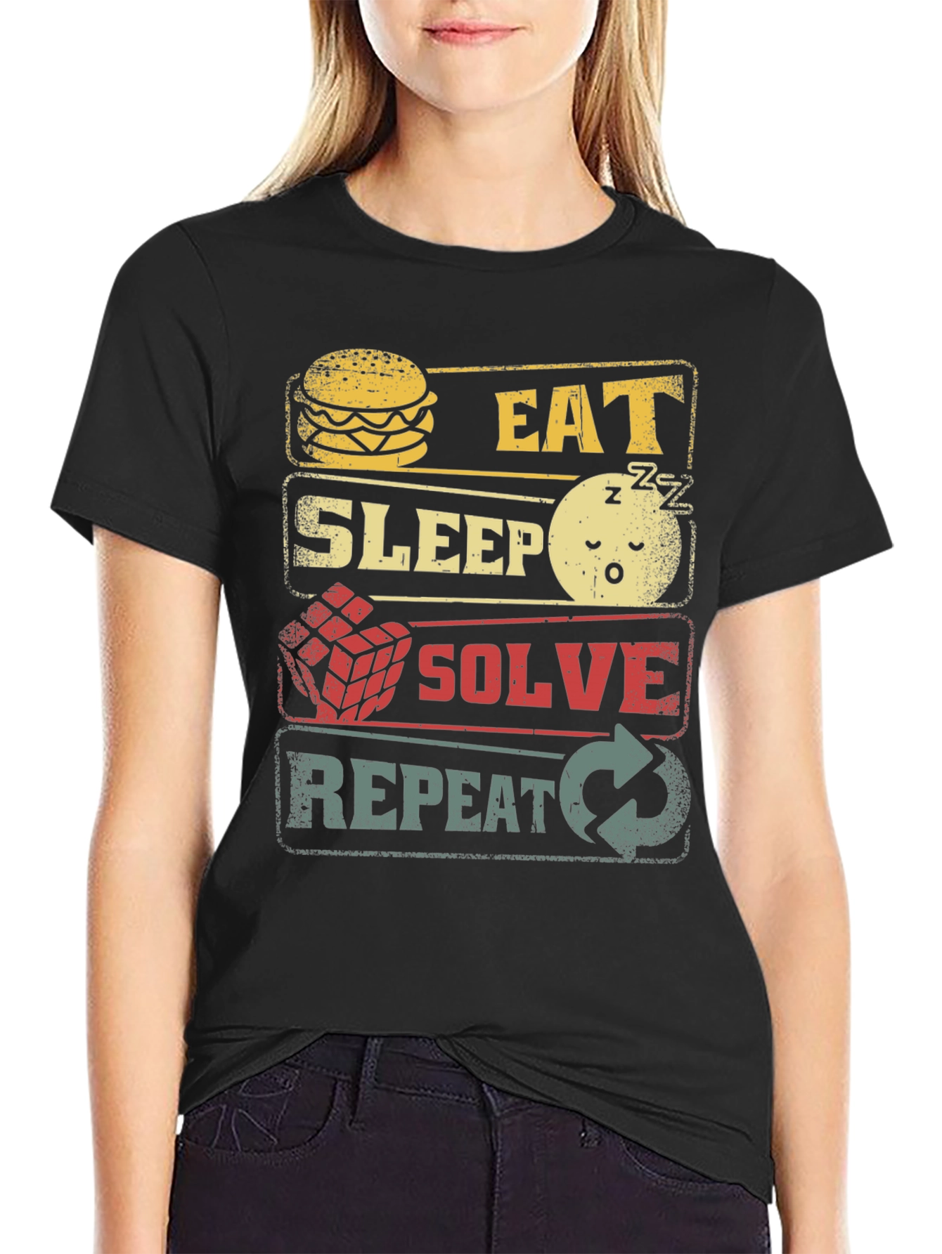Eat Sleep Solve Repeat Black Graphic Tee