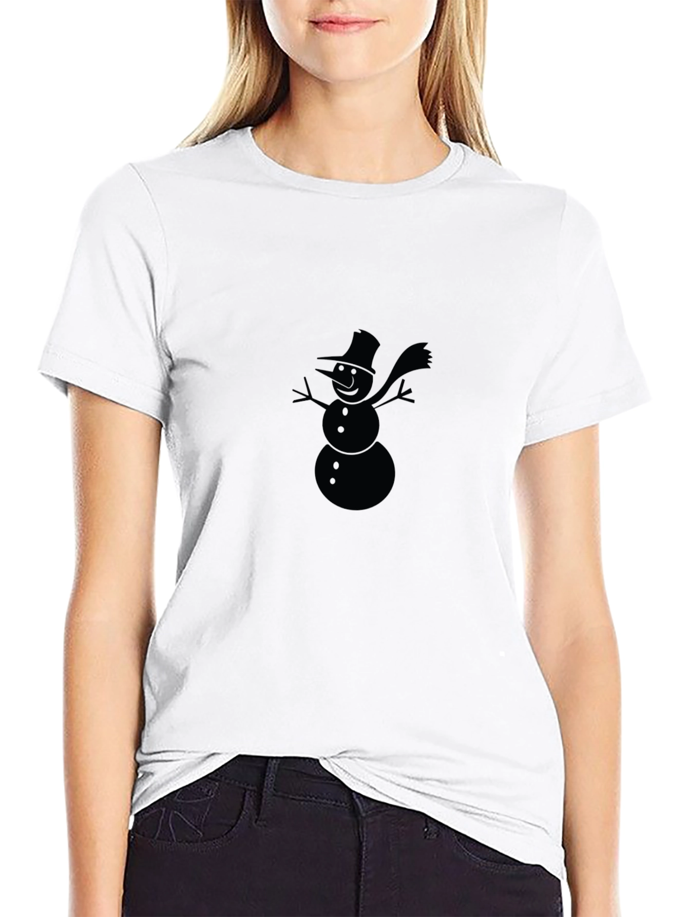 Snowman Graphic Tee - Black Cotton Holiday Shirt